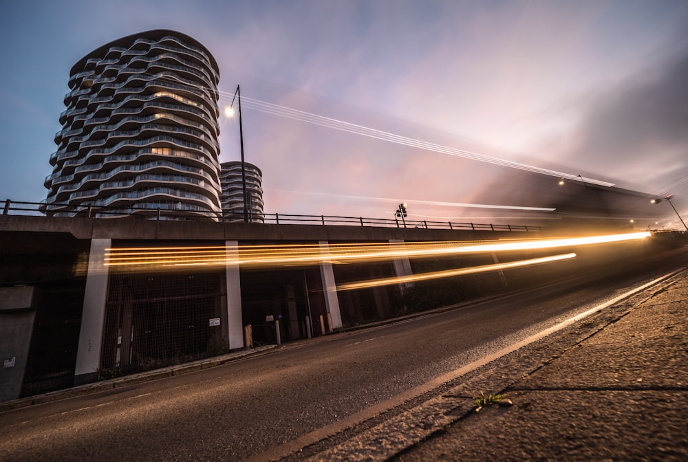 a long exposure photo of a city street