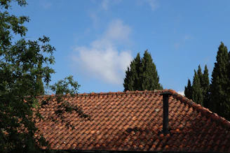 Wide shot of a Barrington home with a newly installed chimney cap under a blue sky.