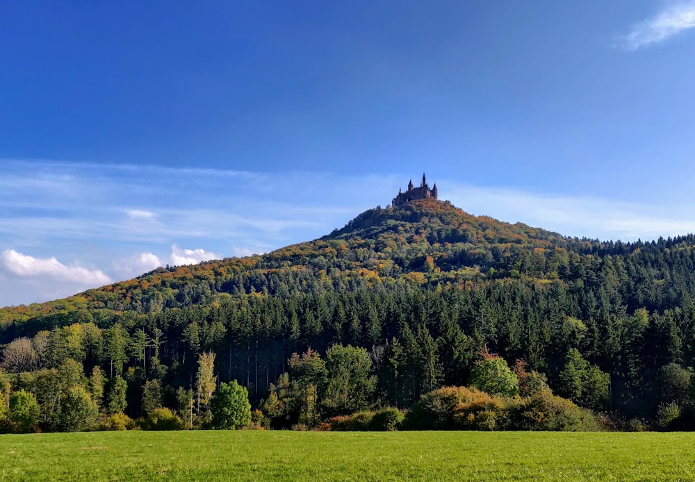 a large hill with a castle on top of it