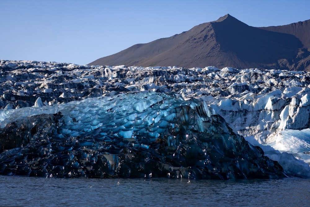 a large amount of ice on the water