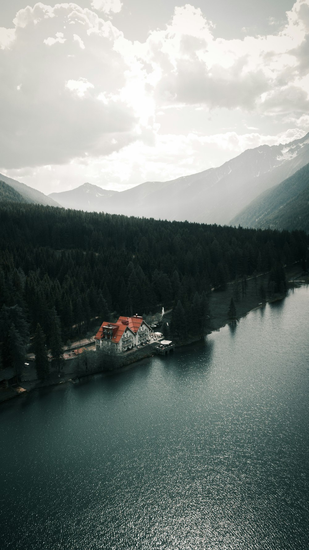 a large body of water surrounded by mountains