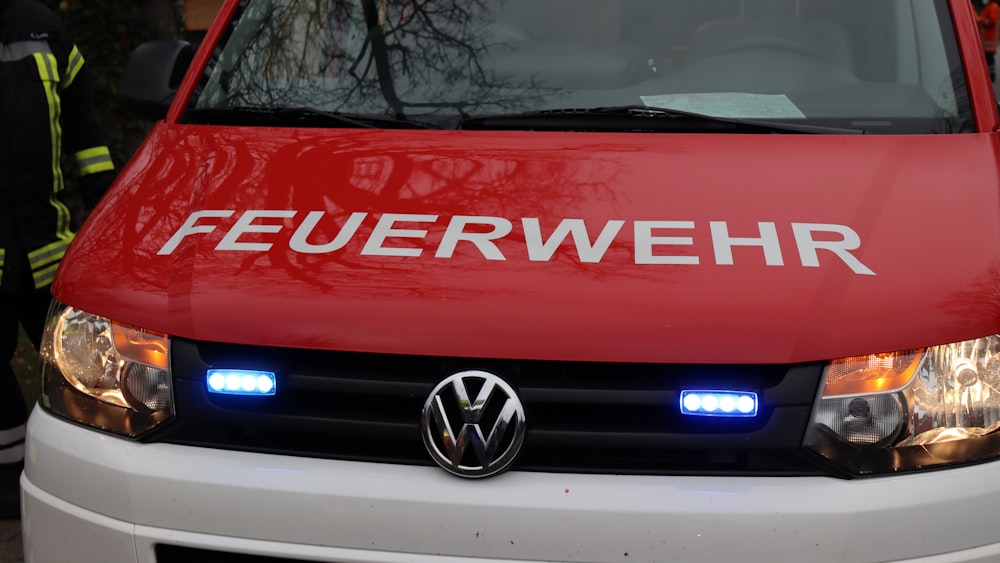 a red van with the word feuerweier on it