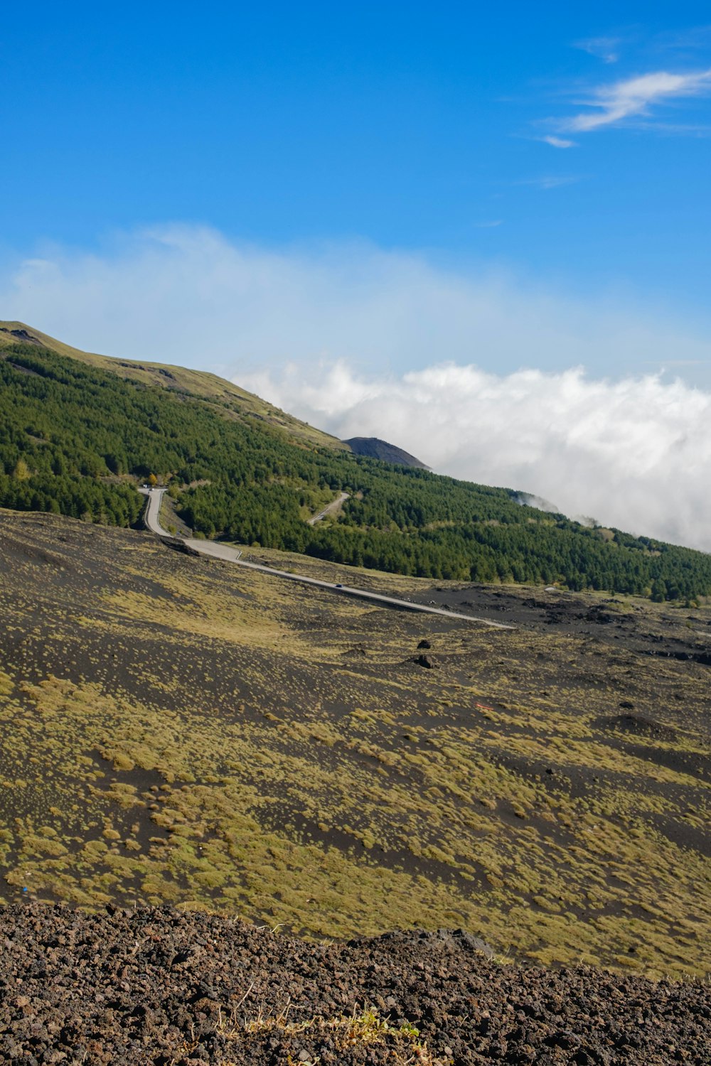 a hill with a road going through it