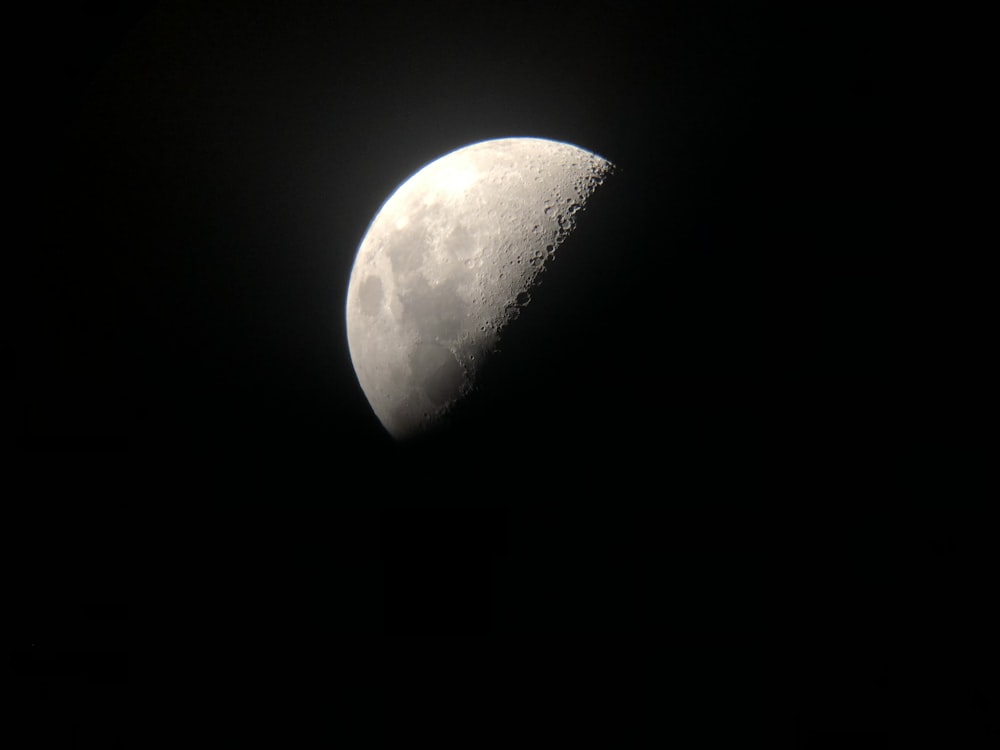 a close up of a half moon in the dark sky