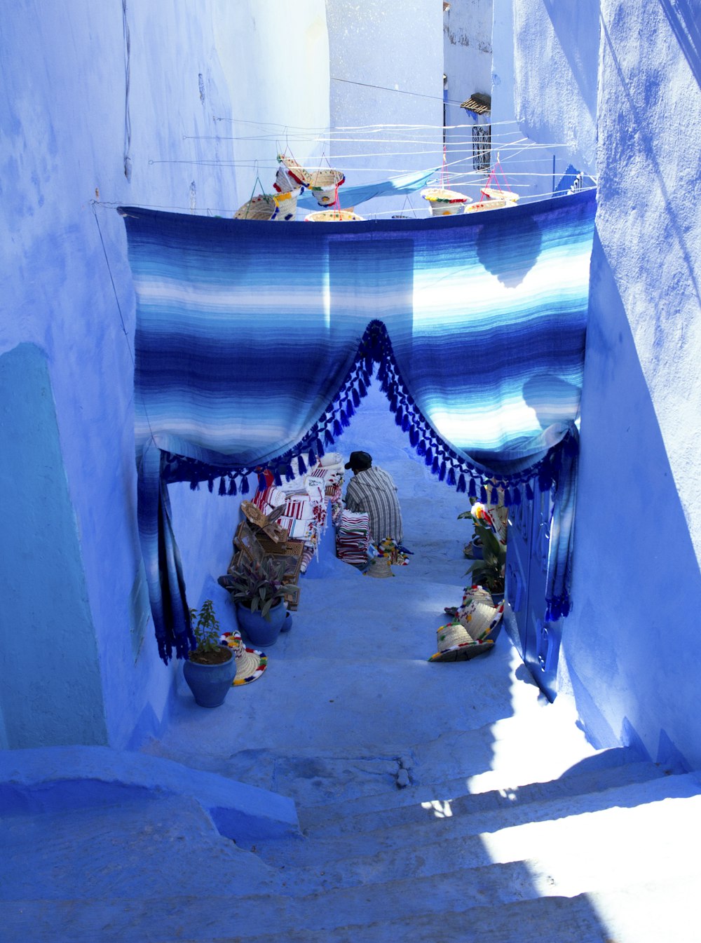 a person in a blue room