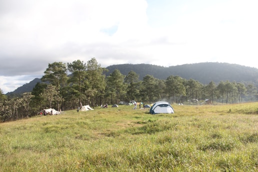 a group of tents set up in a field