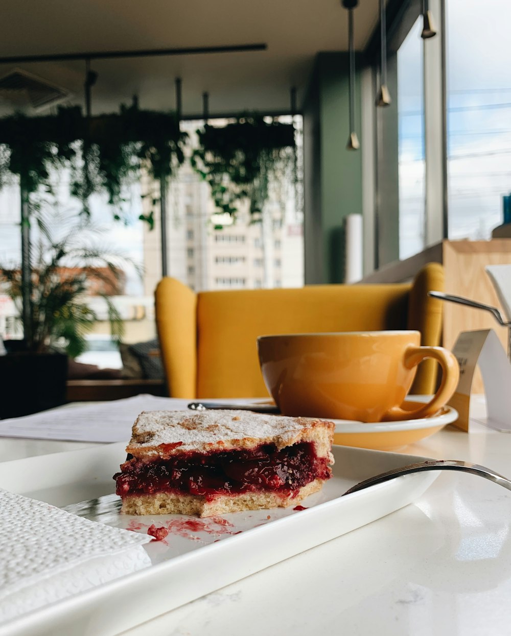 a piece of cake sitting on top of a white plate