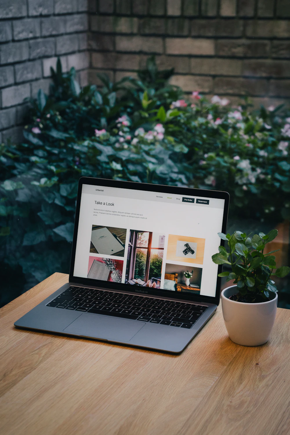 Laptop displaying a clean website design layout