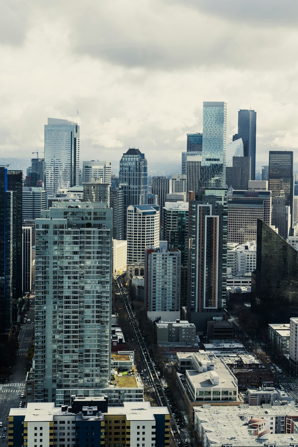 a view of a city with tall buildings