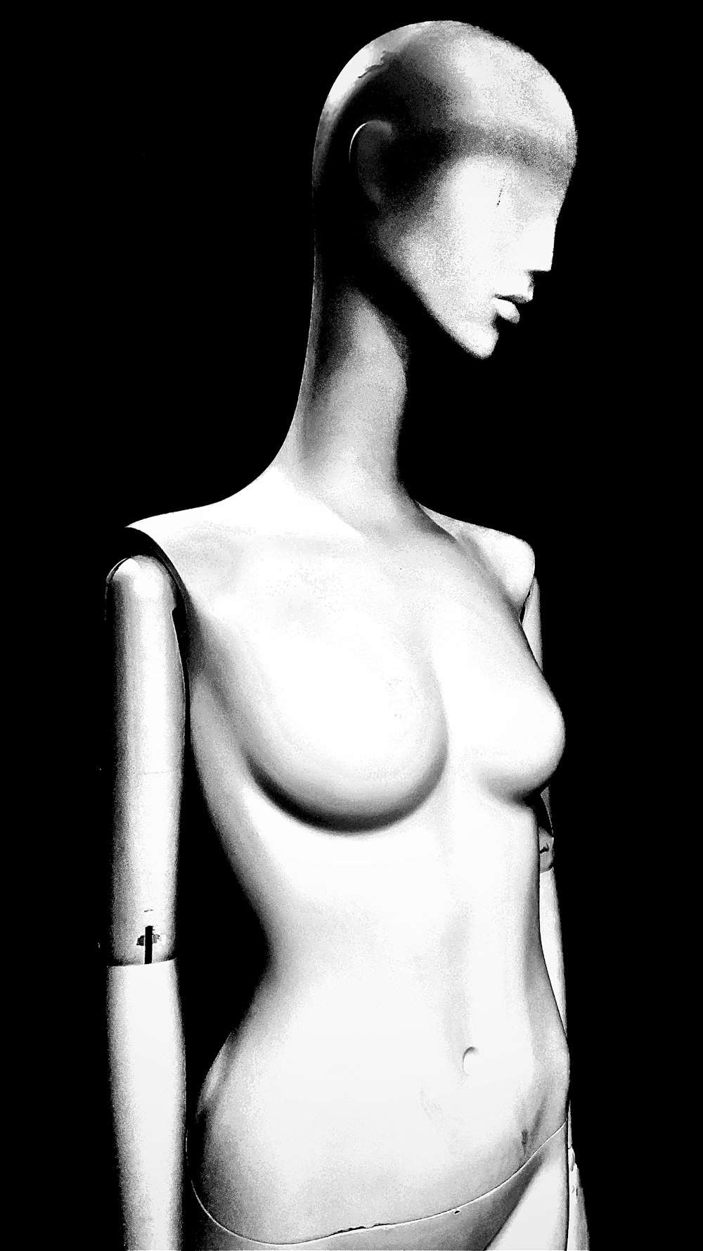 Una foto en blanco y negro de una mujer desnuda