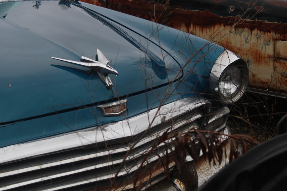 a close up of an old car with a star on it