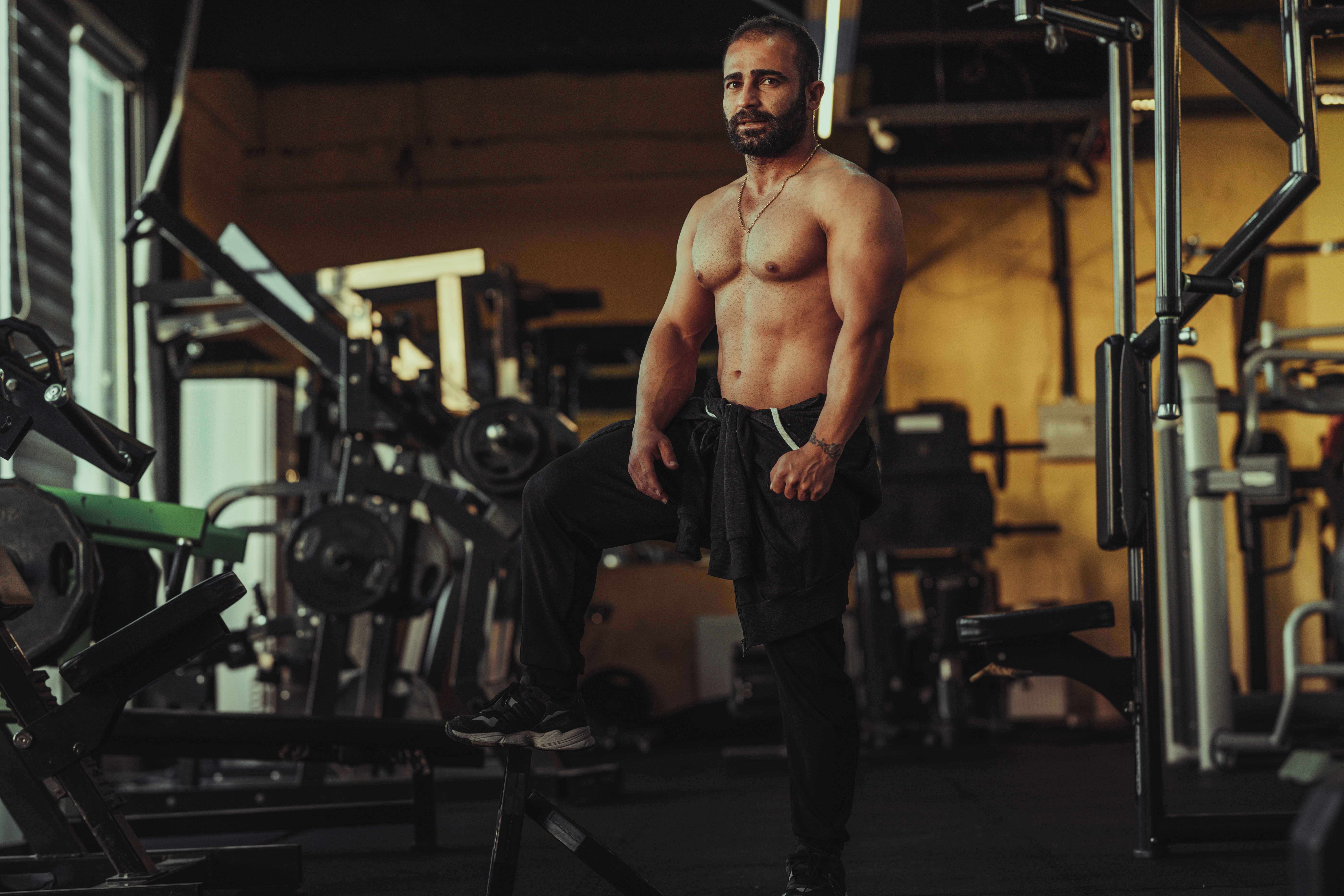 Shirtless man in gym