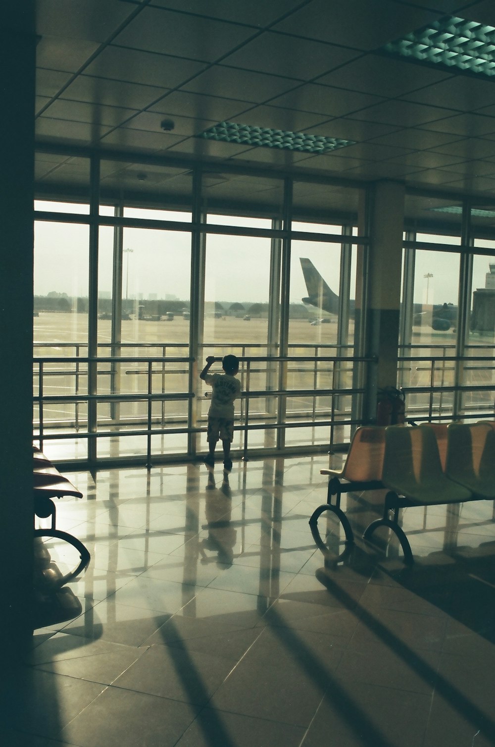 a person taking a picture of an airport