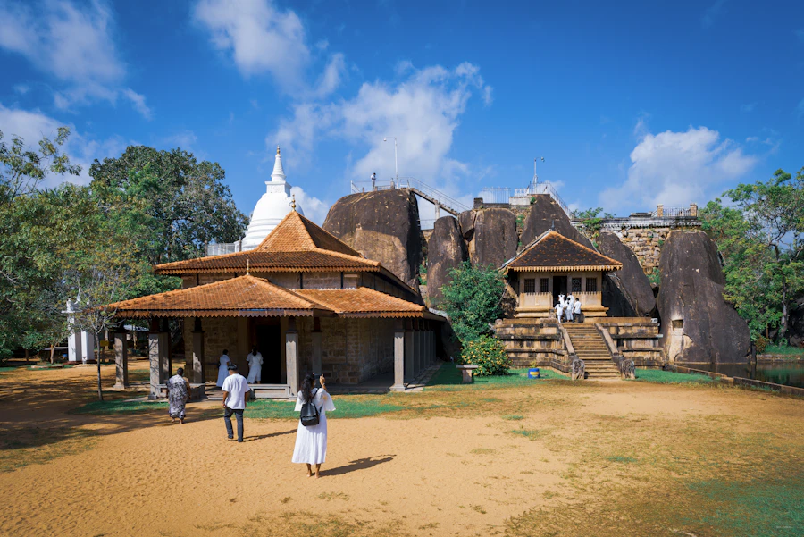 Pilgrims gathered outside a temple in Sri Lanka