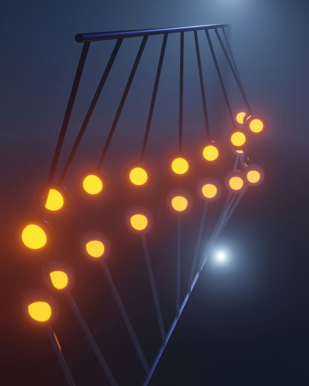 a bunch of lights that are on some kind of pole