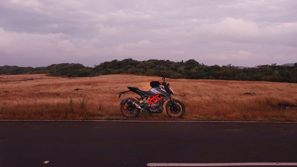 a motorcycle parked on the side of the road