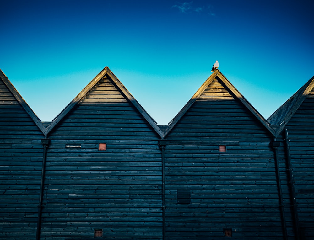 una fila di edifici in legno seduti uno accanto all'altro