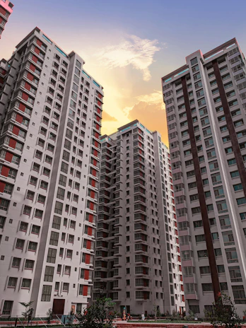 Modern residential apartment buildings representing property consultation services.