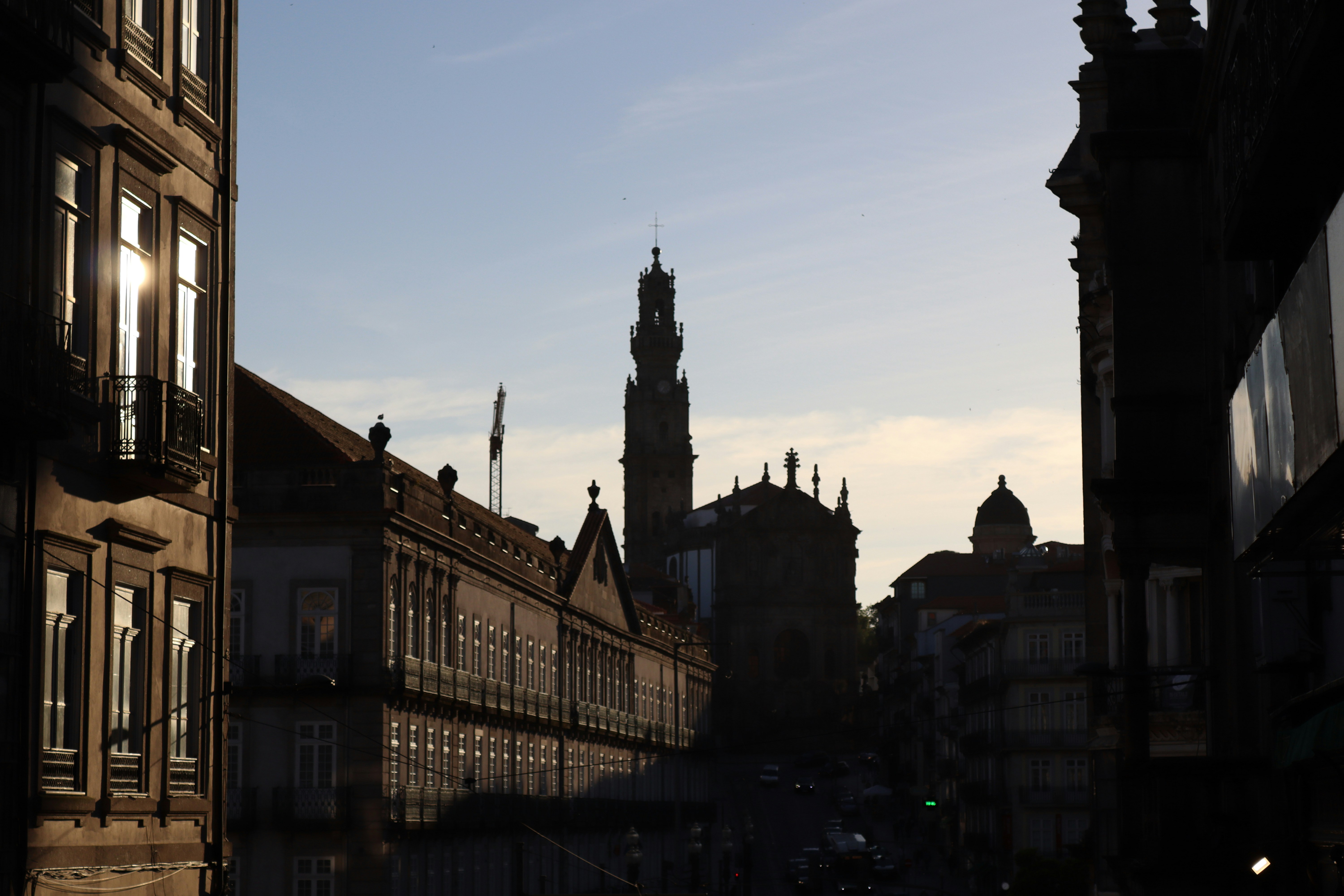 a view of a clock tower in a city