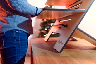 a person standing in front of a computer monitor