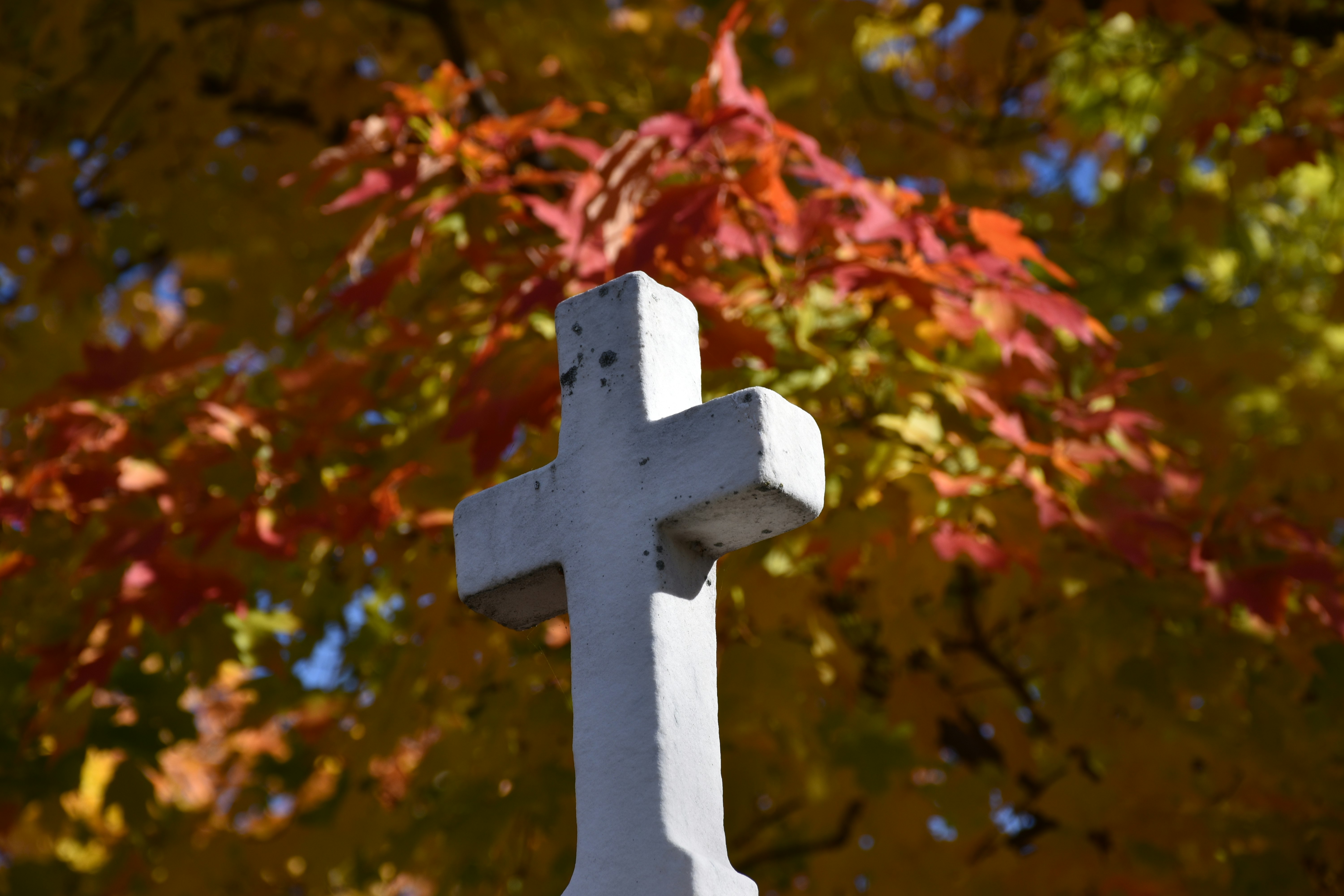 A cross in a cemetery in autumn, Québec, Canada