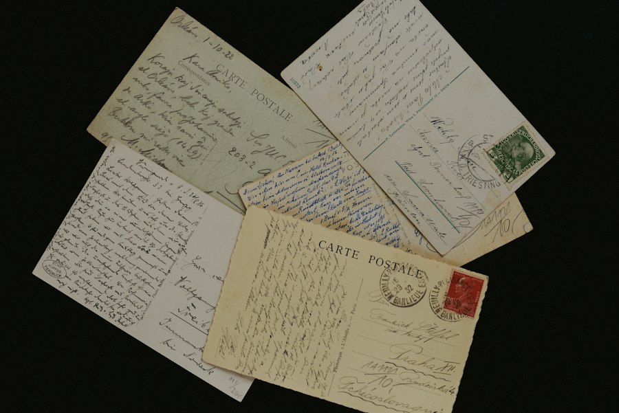 Pile of old handwritten postcards