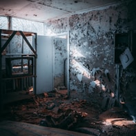 a room that has a bunch of debris on the floor