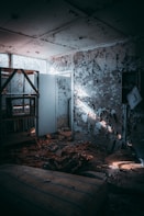 a room that has a bunch of debris on the floor