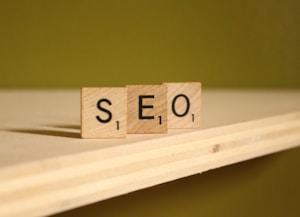 a wooden block that says seo on it