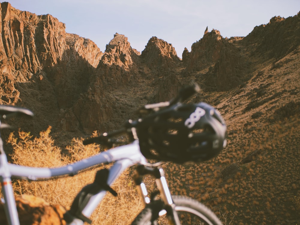 a bike parked on the side of a mountain