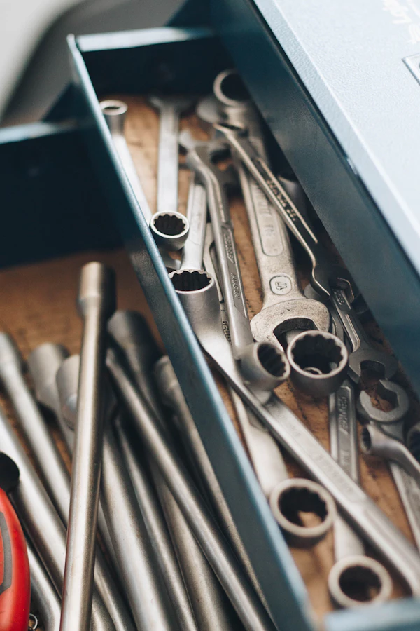 Wrench set in drawer