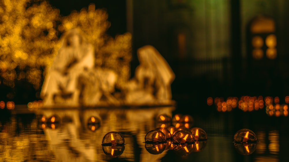 a close up of some lights on a table