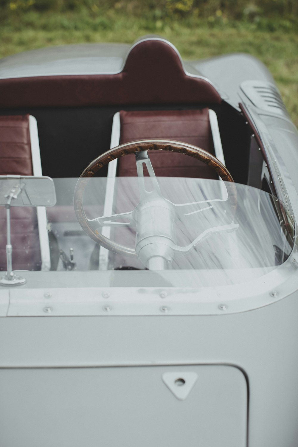 the interior of a car with a steering wheel