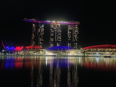 An iconic landmark illuminated at night.