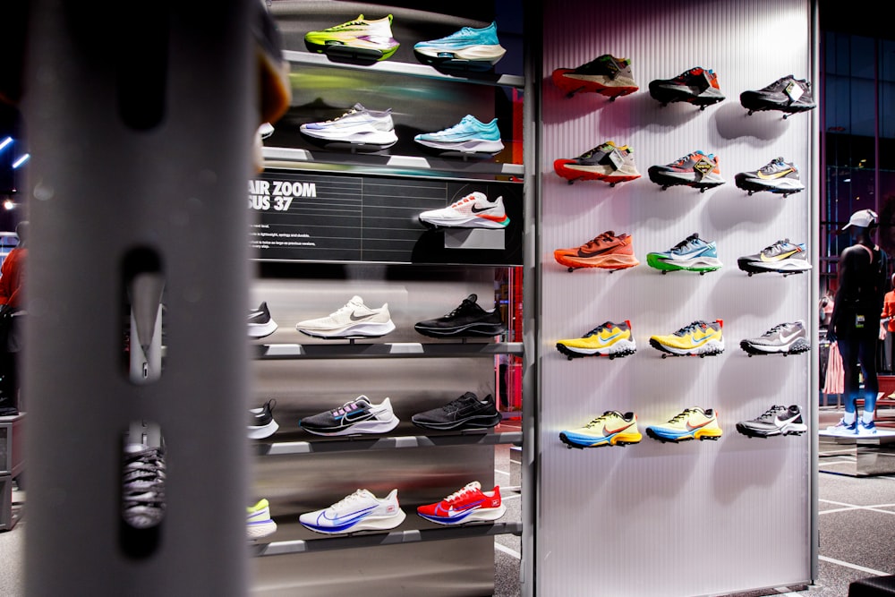 a display of shoes in a shoe store