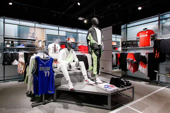 Display of sports jerseys and teamwear