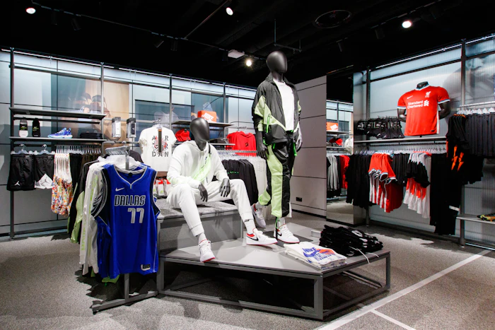 Sports jerseys on display