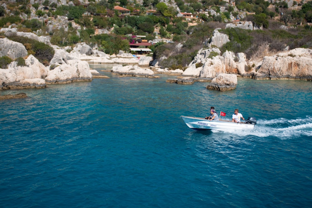 a group of people riding on the back of a boat