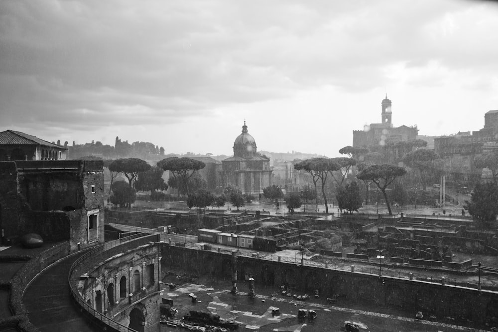 a black and white photo of a city