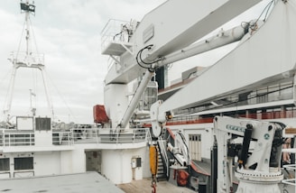 a crane is on the deck of a ship