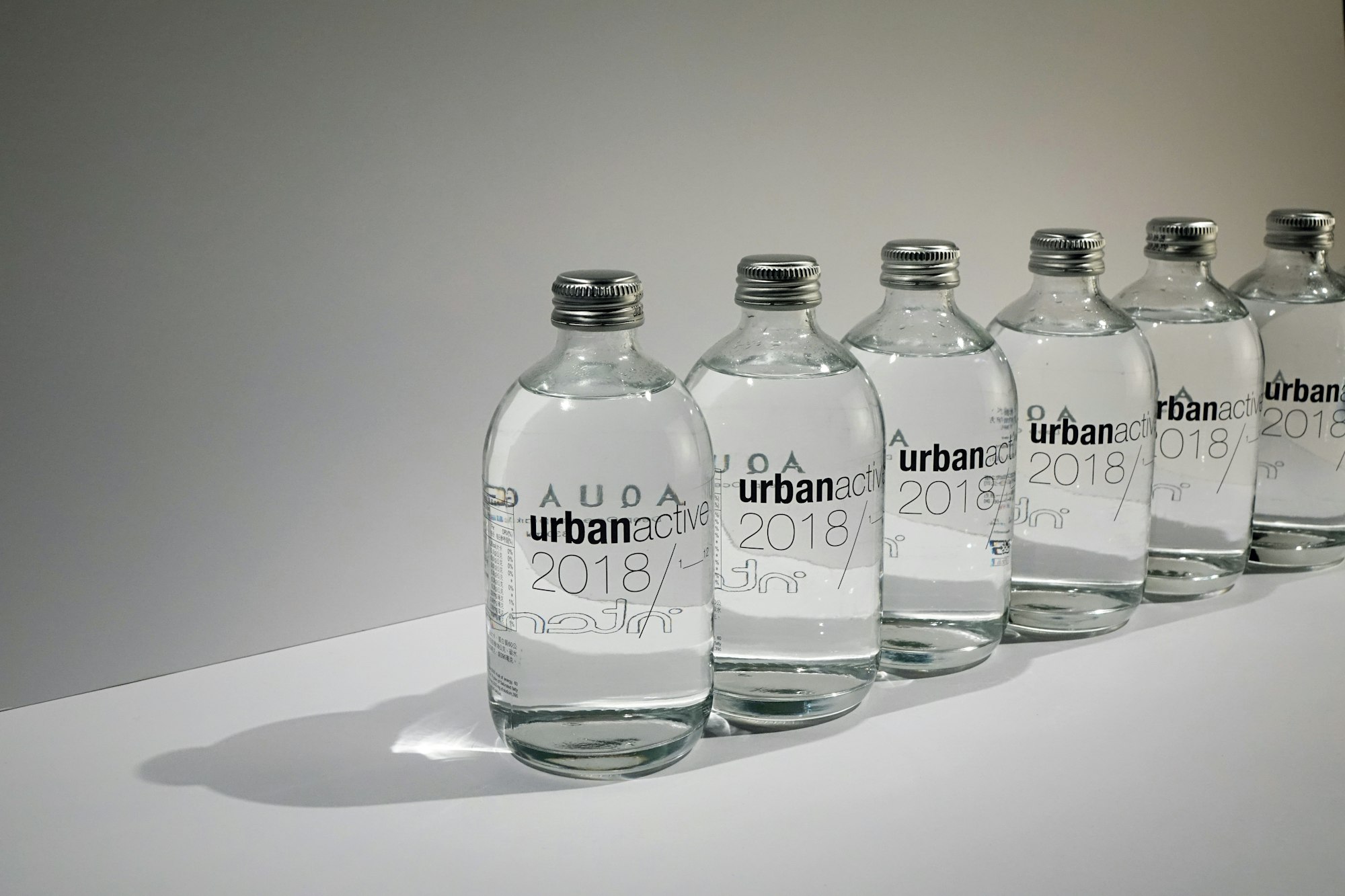 Row of Intenza's Urban Active Campaign 2018 sparkling water lined up.
