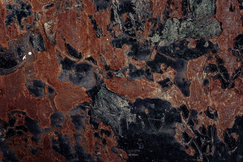 a close up of a black and brown marble