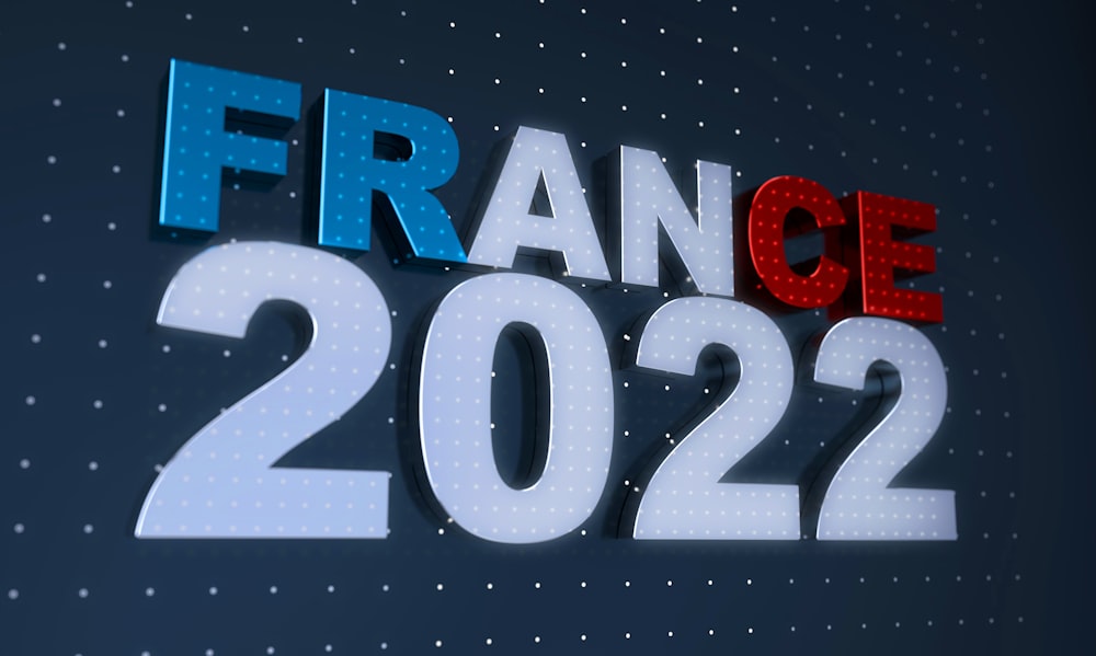 a large sign that says france in red, white and blue
