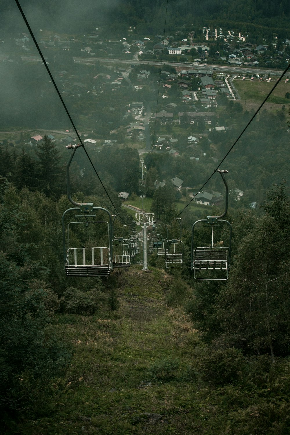 a view of a city from a ski lift