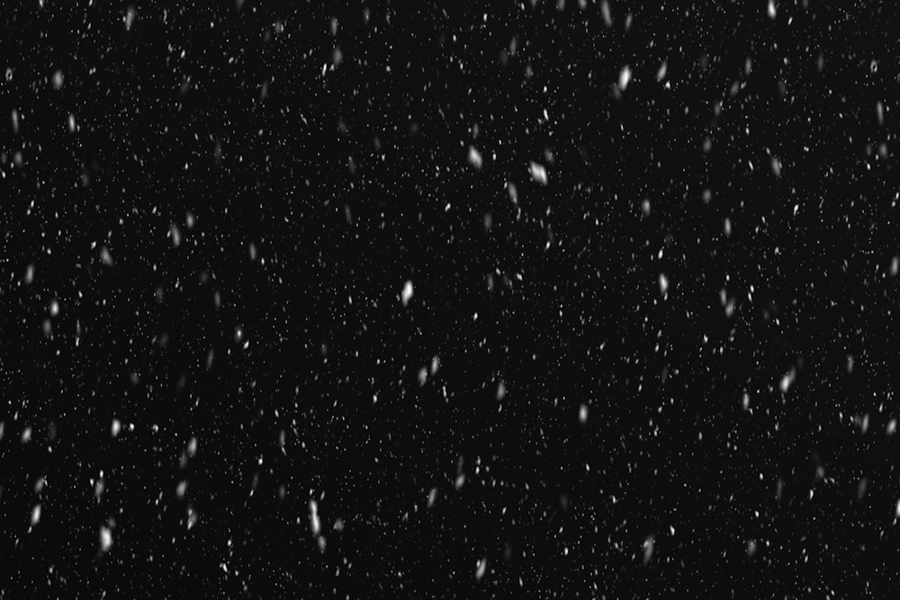 Una foto in bianco e nero della neve che cade