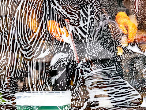 a close up of a window with a zebra pattern