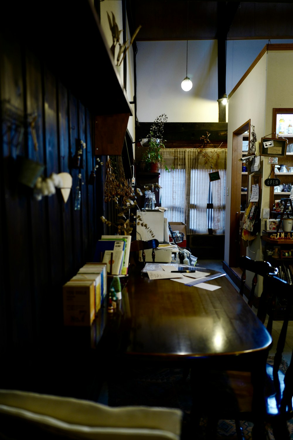 a table and chairs in a room