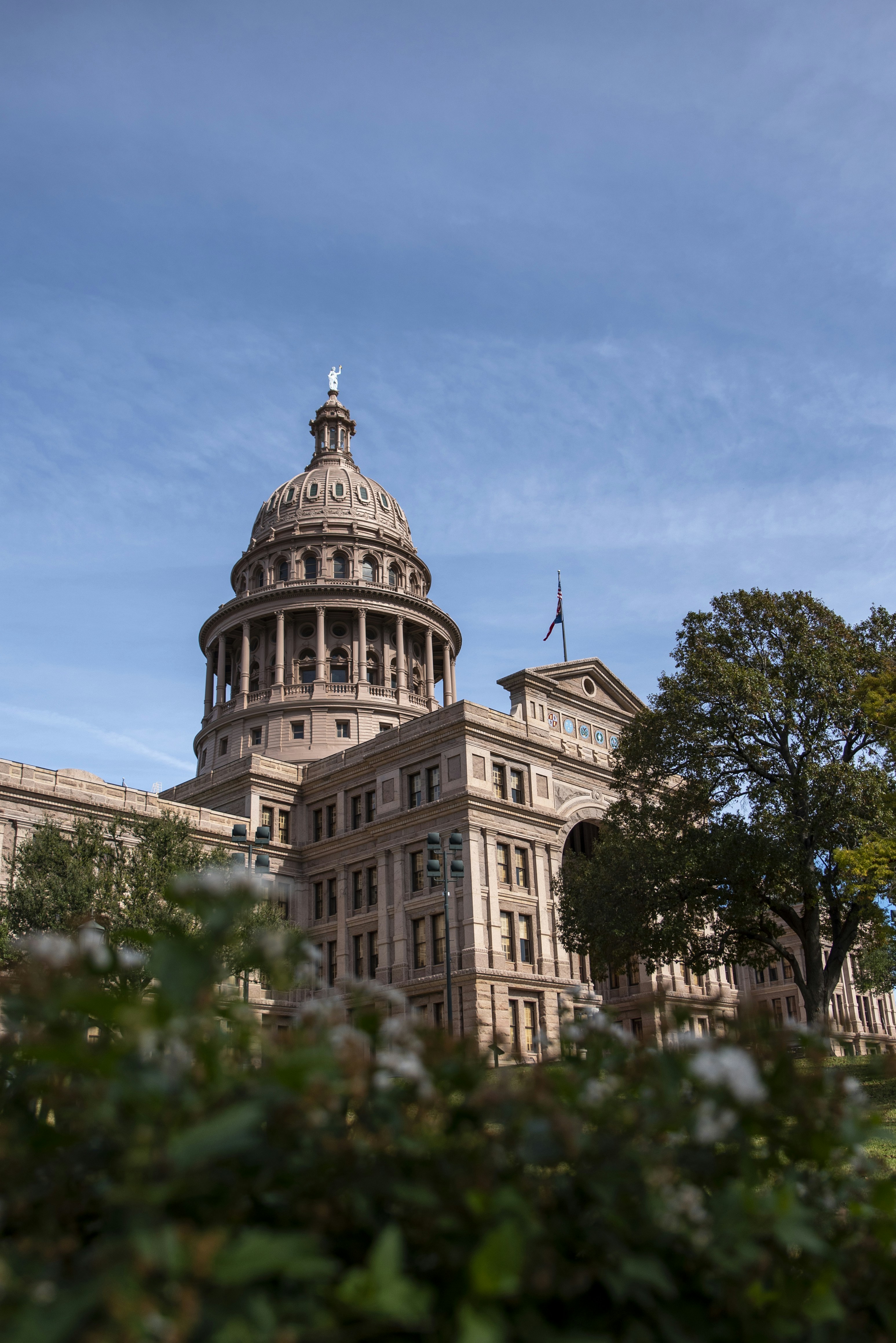 Austin November — Texas State Capitol building on Congress Avenue on a warm autumn afternoon