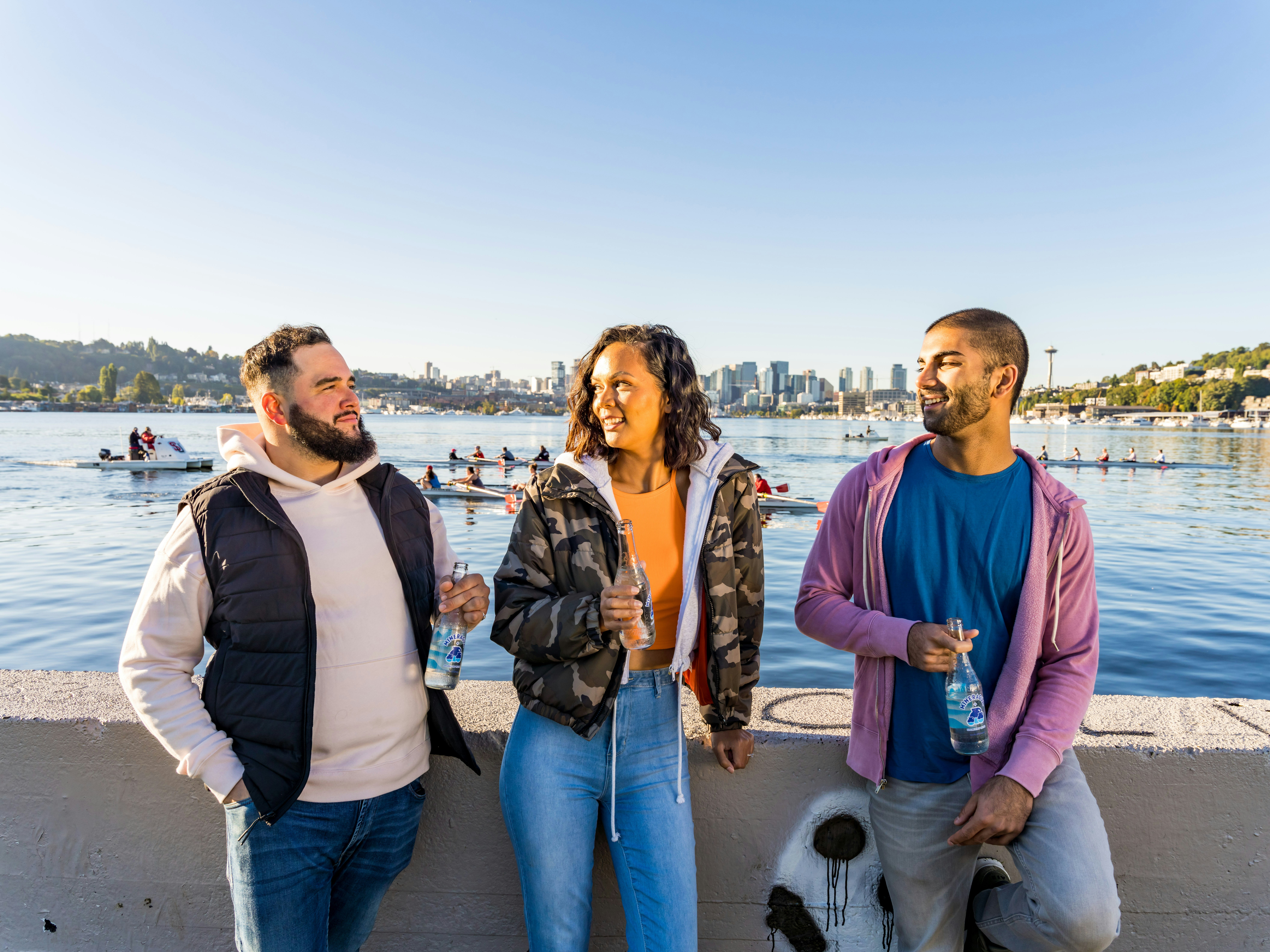 Diverse university students laughing and talking