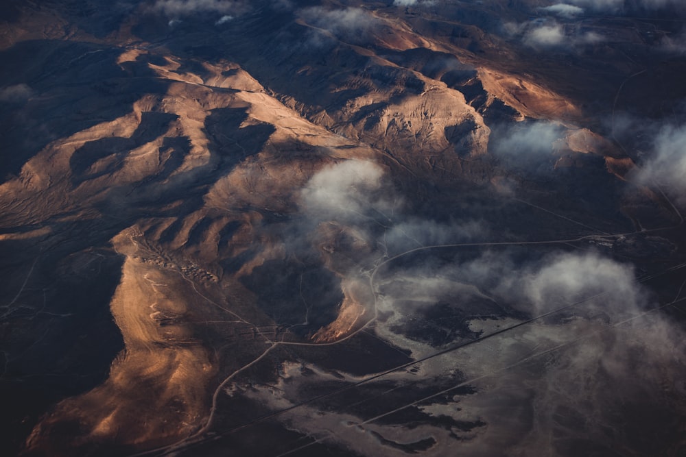 a view of a mountain range from an airplane